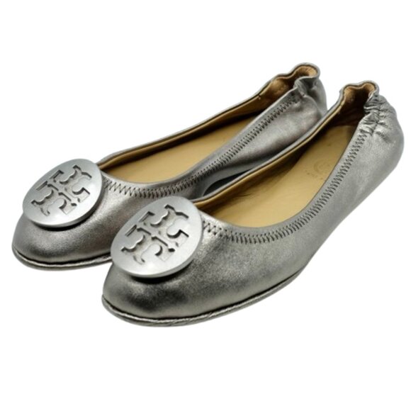 Tory Burch Shoes - TORY BURCH~Minnie~TRAVEL BALLET FLAT~LEATHER in METALLIC GUNMETAL SIZE 8 NWOT